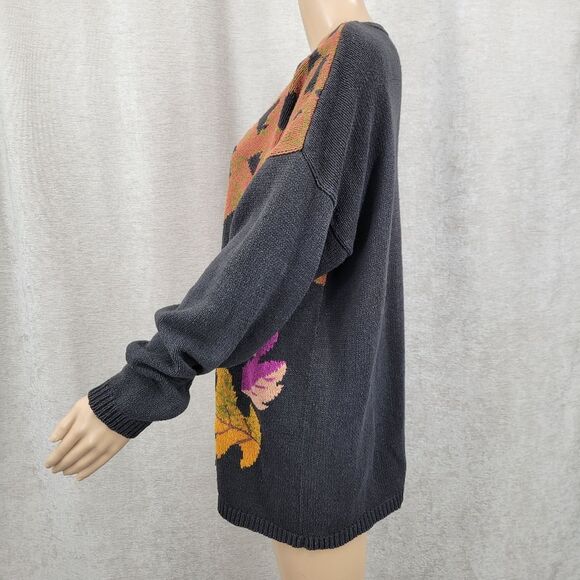 Vintage Pheasant Bird Fall Leaves Knit Sweater Black Crewneck - Picture 7 of 13